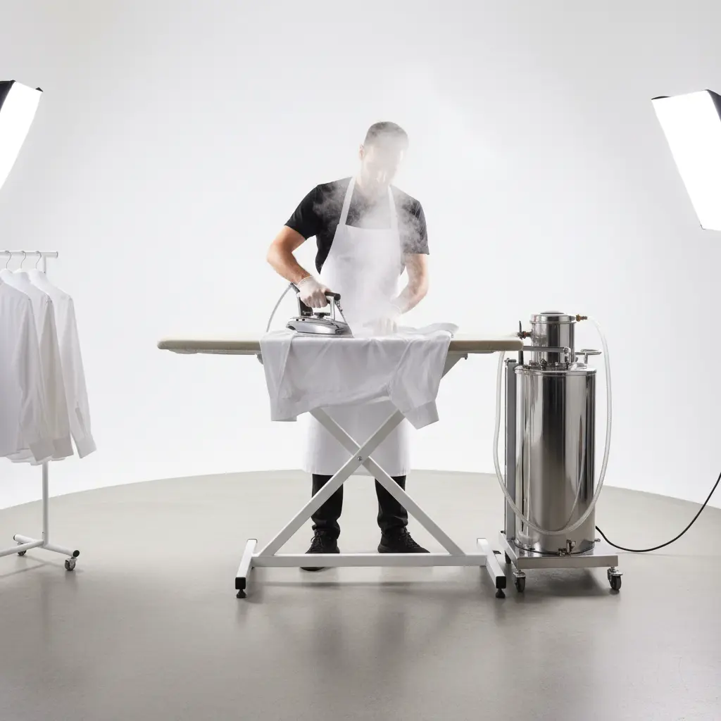 Professional garment pressing with steam iron
